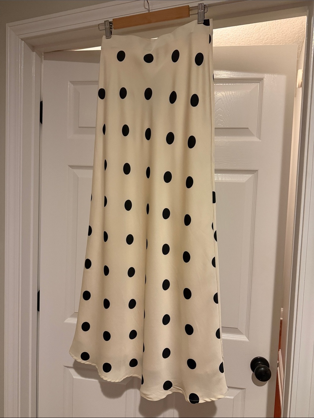 Cream Polka Dot A-Line Skirt with Black Dots